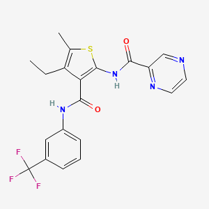 molecular formula C20H17F3N4O2S B10968193 N-(4-ethyl-5-methyl-3-{[3-(trifluoromethyl)phenyl]carbamoyl}thiophen-2-yl)pyrazine-2-carboxamide 