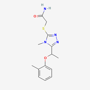 molecular formula C14H18N4O2S B10968324 2-({4-methyl-5-[1-(2-methylphenoxy)ethyl]-4H-1,2,4-triazol-3-yl}sulfanyl)acetamide 