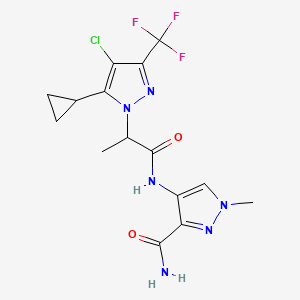 molecular formula C15H16ClF3N6O2 B10968428 4-({2-[4-chloro-5-cyclopropyl-3-(trifluoromethyl)-1H-pyrazol-1-yl]propanoyl}amino)-1-methyl-1H-pyrazole-3-carboxamide 