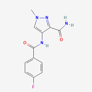 molecular formula C12H11FN4O2 B10968625 4-{[(4-fluorophenyl)carbonyl]amino}-1-methyl-1H-pyrazole-3-carboxamide 