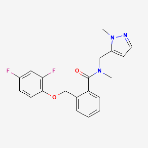 molecular formula C20H19F2N3O2 B10968633 2-[(2,4-difluorophenoxy)methyl]-N-methyl-N-[(1-methyl-1H-pyrazol-5-yl)methyl]benzamide 