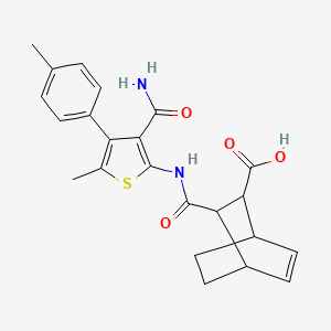 molecular formula C23H24N2O4S B10968683 3-{[3-Carbamoyl-5-methyl-4-(4-methylphenyl)thiophen-2-yl]carbamoyl}bicyclo[2.2.2]oct-5-ene-2-carboxylic acid 