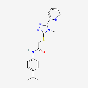 molecular formula C19H21N5OS B10968692 2-{[4-methyl-5-(pyridin-2-yl)-4H-1,2,4-triazol-3-yl]sulfanyl}-N-[4-(propan-2-yl)phenyl]acetamide 