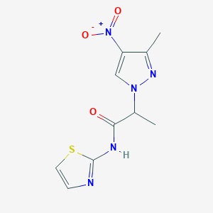 molecular formula C10H11N5O3S B10968849 2-(3-methyl-4-nitro-1H-pyrazol-1-yl)-N-(1,3-thiazol-2-yl)propanamide 