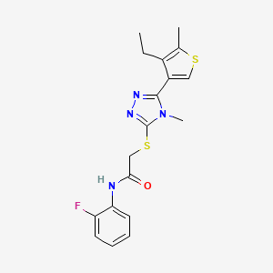 molecular formula C18H19FN4OS2 B10968878 2-{[5-(4-ethyl-5-methylthiophen-3-yl)-4-methyl-4H-1,2,4-triazol-3-yl]sulfanyl}-N-(2-fluorophenyl)acetamide 