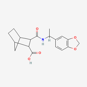 molecular formula C18H21NO5 B10968954 3-{[1-(1,3-Benzodioxol-5-yl)ethyl]carbamoyl}bicyclo[2.2.1]heptane-2-carboxylic acid 