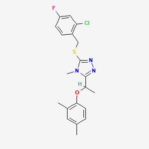 molecular formula C20H21ClFN3OS B10968995 3-[(2-chloro-4-fluorobenzyl)sulfanyl]-5-[1-(2,4-dimethylphenoxy)ethyl]-4-methyl-4H-1,2,4-triazole 