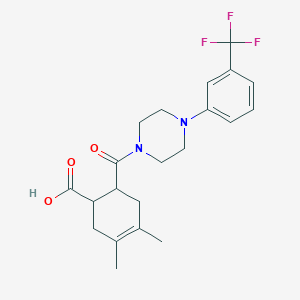 molecular formula C21H25F3N2O3 B10969205 3,4-Dimethyl-6-({4-[3-(trifluoromethyl)phenyl]piperazin-1-yl}carbonyl)cyclohex-3-ene-1-carboxylic acid CAS No. 883549-98-2