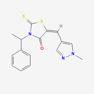 molecular formula C16H15N3OS2 B10969340 (5E)-5-[(1-methyl-1H-pyrazol-4-yl)methylidene]-3-(1-phenylethyl)-2-thioxo-1,3-thiazolidin-4-one 