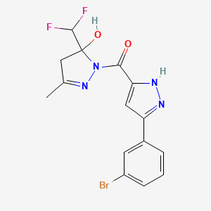 molecular formula C15H13BrF2N4O2 B10969359 [5-(3-bromophenyl)-1H-pyrazol-3-yl][5-(difluoromethyl)-5-hydroxy-3-methyl-4,5-dihydro-1H-pyrazol-1-yl]methanone 