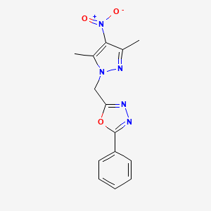 molecular formula C14H13N5O3 B10969377 2-[(3,5-dimethyl-4-nitro-1H-pyrazol-1-yl)methyl]-5-phenyl-1,3,4-oxadiazole 