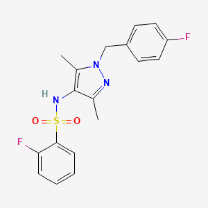 molecular formula C18H17F2N3O2S B10969480 2-fluoro-N-[1-(4-fluorobenzyl)-3,5-dimethyl-1H-pyrazol-4-yl]benzenesulfonamide 