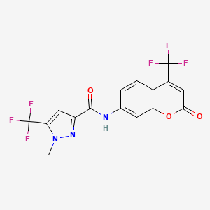 molecular formula C16H9F6N3O3 B10969501 1-methyl-N-[2-oxo-4-(trifluoromethyl)-2H-chromen-7-yl]-5-(trifluoromethyl)-1H-pyrazole-3-carboxamide 