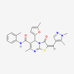 (2E)-2-[(1,5-dimethyl-1H-pyrazol-4-yl)methylidene]-7-methyl-5-(5-methylfuran-2-yl)-N-(2-methylphenyl)-3-oxo-2,3-dihydro-5H-[1,3]thiazolo[3,2-a]pyrimidine-6-carboxamide