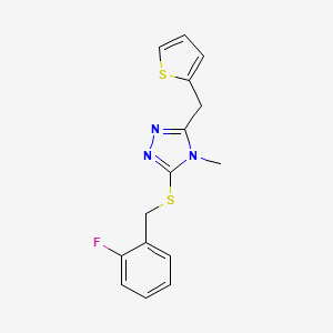 molecular formula C15H14FN3S2 B10969675 3-[(2-fluorobenzyl)sulfanyl]-4-methyl-5-(thiophen-2-ylmethyl)-4H-1,2,4-triazole 