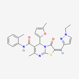 (2E)-2-[(1-ethyl-1H-pyrazol-3-yl)methylidene]-7-methyl-5-(5-methylfuran-2-yl)-N-(2-methylphenyl)-3-oxo-2,3-dihydro-5H-[1,3]thiazolo[3,2-a]pyrimidine-6-carboxamide