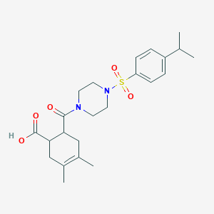 molecular formula C23H32N2O5S B10969717 3,4-Dimethyl-6-[(4-{[4-(propan-2-yl)phenyl]sulfonyl}piperazin-1-yl)carbonyl]cyclohex-3-ene-1-carboxylic acid 