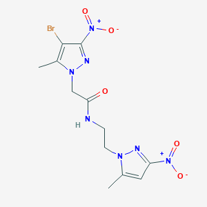 molecular formula C12H14BrN7O5 B10969735 2-(4-bromo-5-methyl-3-nitro-1H-pyrazol-1-yl)-N-[2-(5-methyl-3-nitro-1H-pyrazol-1-yl)ethyl]acetamide 