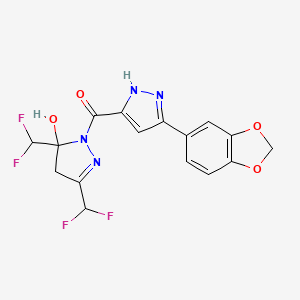 [5-(1,3-benzodioxol-5-yl)-1H-pyrazol-3-yl][3,5-bis(difluoromethyl)-5-hydroxy-4,5-dihydro-1H-pyrazol-1-yl]methanone