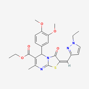 molecular formula C24H26N4O5S B10970015 ethyl (2E)-5-(3,4-dimethoxyphenyl)-2-[(1-ethyl-1H-pyrazol-3-yl)methylidene]-7-methyl-3-oxo-2,3-dihydro-5H-[1,3]thiazolo[3,2-a]pyrimidine-6-carboxylate 