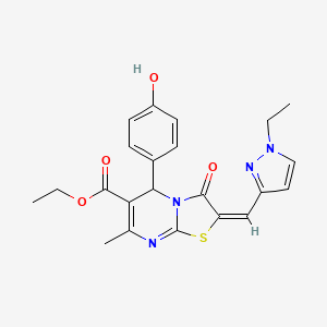 molecular formula C22H22N4O4S B10970088 ethyl (2E)-2-[(1-ethyl-1H-pyrazol-3-yl)methylidene]-5-(4-hydroxyphenyl)-7-methyl-3-oxo-2,3-dihydro-5H-[1,3]thiazolo[3,2-a]pyrimidine-6-carboxylate 