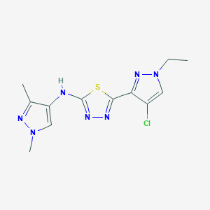 molecular formula C12H14ClN7S B10970112 5-(4-chloro-1-ethyl-1H-pyrazol-3-yl)-N-(1,3-dimethyl-1H-pyrazol-4-yl)-1,3,4-thiadiazol-2-amine 