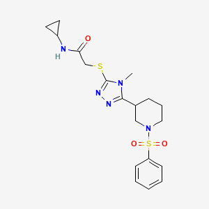 molecular formula C19H25N5O3S2 B10970259 N-cyclopropyl-2-({4-methyl-5-[1-(phenylsulfonyl)piperidin-3-yl]-4H-1,2,4-triazol-3-yl}sulfanyl)acetamide 