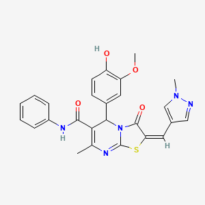 molecular formula C26H23N5O4S B10970562 (2E)-5-(4-hydroxy-3-methoxyphenyl)-7-methyl-2-[(1-methyl-1H-pyrazol-4-yl)methylidene]-3-oxo-N-phenyl-2,3-dihydro-5H-[1,3]thiazolo[3,2-a]pyrimidine-6-carboxamide 