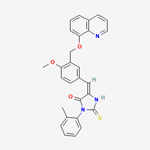 molecular formula C28H23N3O3S B10970568 (5E)-5-{4-methoxy-3-[(quinolin-8-yloxy)methyl]benzylidene}-3-(2-methylphenyl)-2-thioxoimidazolidin-4-one 