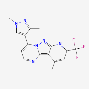 molecular formula C16H13F3N6 B10970660 6-(1,3-dimethylpyrazol-4-yl)-13-methyl-11-(trifluoromethyl)-3,7,8,10-tetrazatricyclo[7.4.0.02,7]trideca-1,3,5,8,10,12-hexaene 