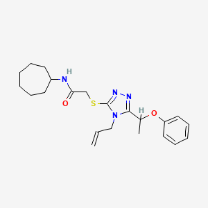 molecular formula C22H30N4O2S B10970676 N-cycloheptyl-2-{[5-(1-phenoxyethyl)-4-(prop-2-en-1-yl)-4H-1,2,4-triazol-3-yl]sulfanyl}acetamide 