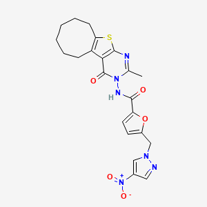 N-(2-methyl-4-oxo-5,6,7,8,9,10-hexahydrocycloocta[4,5]thieno[2,3-d]pyrimidin-3(4H)-yl)-5-[(4-nitro-1H-pyrazol-1-yl)methyl]furan-2-carboxamide