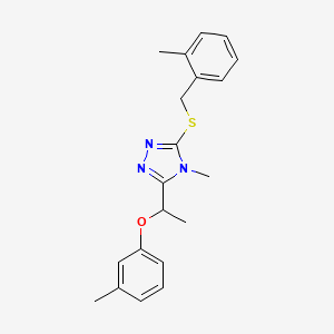 molecular formula C20H23N3OS B10971196 4-methyl-3-[(2-methylbenzyl)sulfanyl]-5-[1-(3-methylphenoxy)ethyl]-4H-1,2,4-triazole 