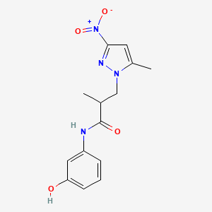 molecular formula C14H16N4O4 B10971256 N-(3-hydroxyphenyl)-2-methyl-3-(5-methyl-3-nitro-1H-pyrazol-1-yl)propanamide 