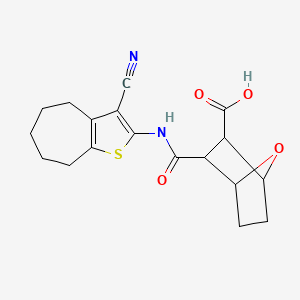 molecular formula C18H20N2O4S B10971300 3-[(3-cyano-5,6,7,8-tetrahydro-4H-cyclohepta[b]thiophen-2-yl)carbamoyl]-7-oxabicyclo[2.2.1]heptane-2-carboxylic acid 