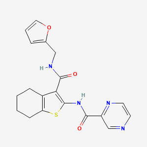 molecular formula C19H18N4O3S B10971908 N-{3-[(furan-2-ylmethyl)carbamoyl]-4,5,6,7-tetrahydro-1-benzothiophen-2-yl}pyrazine-2-carboxamide 