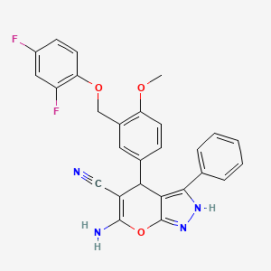 molecular formula C27H20F2N4O3 B10972083 6-Amino-4-{3-[(2,4-difluorophenoxy)methyl]-4-methoxyphenyl}-3-phenyl-2,4-dihydropyrano[2,3-c]pyrazole-5-carbonitrile 