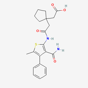 molecular formula C21H24N2O4S B10972207 (1-{2-[(3-Carbamoyl-5-methyl-4-phenylthiophen-2-yl)amino]-2-oxoethyl}cyclopentyl)acetic acid 