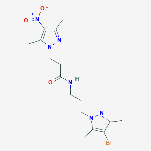 molecular formula C16H23BrN6O3 B10972301 N-[3-(4-bromo-3,5-dimethyl-1H-pyrazol-1-yl)propyl]-3-(3,5-dimethyl-4-nitro-1H-pyrazol-1-yl)propanamide 