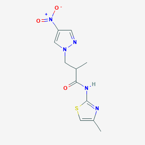 molecular formula C11H13N5O3S B10972420 2-methyl-N-(4-methyl-1,3-thiazol-2-yl)-3-(4-nitro-1H-pyrazol-1-yl)propanamide 