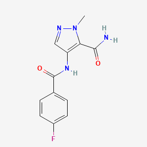 molecular formula C12H11FN4O2 B10972436 4-{[(4-fluorophenyl)carbonyl]amino}-1-methyl-1H-pyrazole-5-carboxamide 