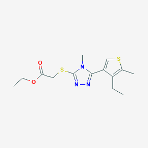 molecular formula C14H19N3O2S2 B10972509 ethyl {[5-(4-ethyl-5-methylthiophen-3-yl)-4-methyl-4H-1,2,4-triazol-3-yl]sulfanyl}acetate 