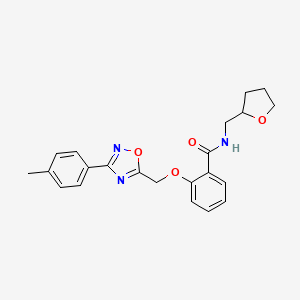 molecular formula C22H23N3O4 B10972541 2-{[3-(4-methylphenyl)-1,2,4-oxadiazol-5-yl]methoxy}-N-(tetrahydrofuran-2-ylmethyl)benzamide 