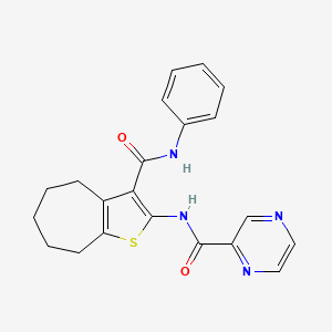 N-[3-(phenylcarbamoyl)-5,6,7,8-tetrahydro-4H-cyclohepta[b]thiophen-2-yl]pyrazine-2-carboxamide