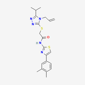 molecular formula C21H25N5OS2 B10972602 N-[4-(3,4-dimethylphenyl)-1,3-thiazol-2-yl]-2-{[5-(propan-2-yl)-4-(prop-2-en-1-yl)-4H-1,2,4-triazol-3-yl]sulfanyl}acetamide 