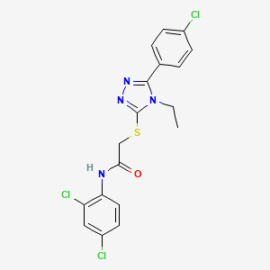 molecular formula C18H15Cl3N4OS B10972620 2-{[5-(4-chlorophenyl)-4-ethyl-4H-1,2,4-triazol-3-yl]sulfanyl}-N-(2,4-dichlorophenyl)acetamide 