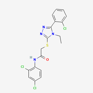 molecular formula C18H15Cl3N4OS B10972644 2-{[5-(2-chlorophenyl)-4-ethyl-4H-1,2,4-triazol-3-yl]sulfanyl}-N-(2,4-dichlorophenyl)acetamide 