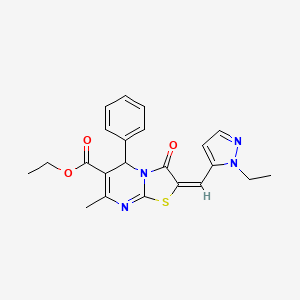 ethyl (2E)-2-[(1-ethyl-1H-pyrazol-5-yl)methylidene]-7-methyl-3-oxo-5-phenyl-2,3-dihydro-5H-[1,3]thiazolo[3,2-a]pyrimidine-6-carboxylate