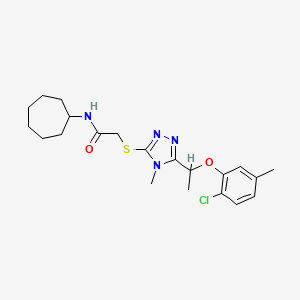 molecular formula C21H29ClN4O2S B10973109 2-({5-[1-(2-chloro-5-methylphenoxy)ethyl]-4-methyl-4H-1,2,4-triazol-3-yl}sulfanyl)-N-cycloheptylacetamide 