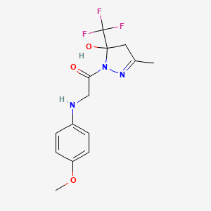 1-[5-hydroxy-3-methyl-5-(trifluoromethyl)-4,5-dihydro-1H-pyrazol-1-yl]-2-[(4-methoxyphenyl)amino]ethanone